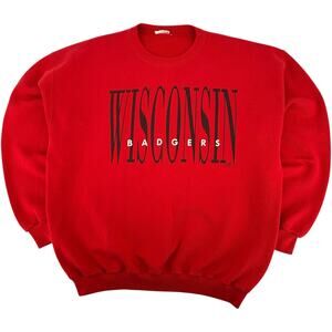 VTG 90s Men's Red UW Madison Wisconsin Badgers Spell Out Crewneck Sweatshirt XL